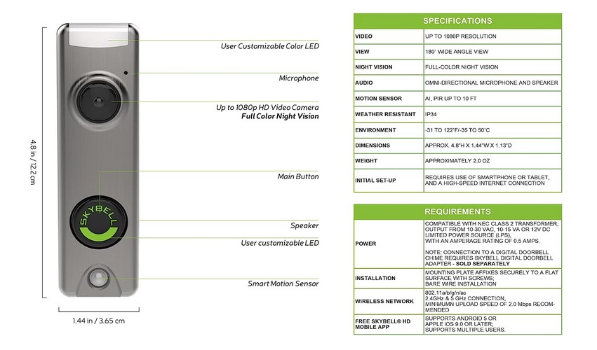 skybell video doorbell specifications