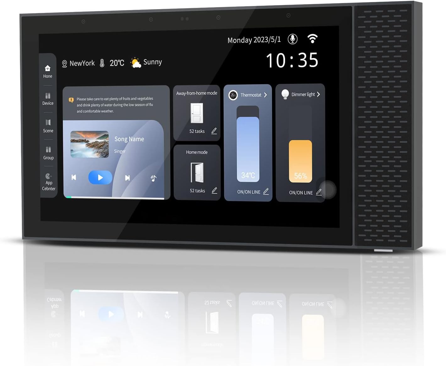 Modern ANJIELO SMART control panel mounted on a wall, showcasing its vibrant touchscreen interface and seamless integration with smart devices.