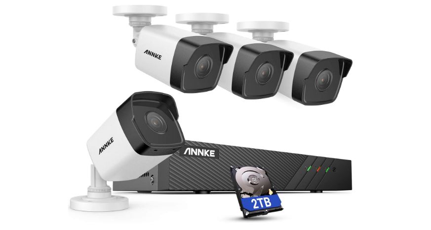 ANNKE H500 8 Channel 4 Camera PoE Security System 6MP NVR with 2TB Hard Drive, 5MP Outdoor Bullet IP Camera, Color Night Vision, Built-in Mic & SD Card Slot, Smart Motion Detection, Works with Alexa