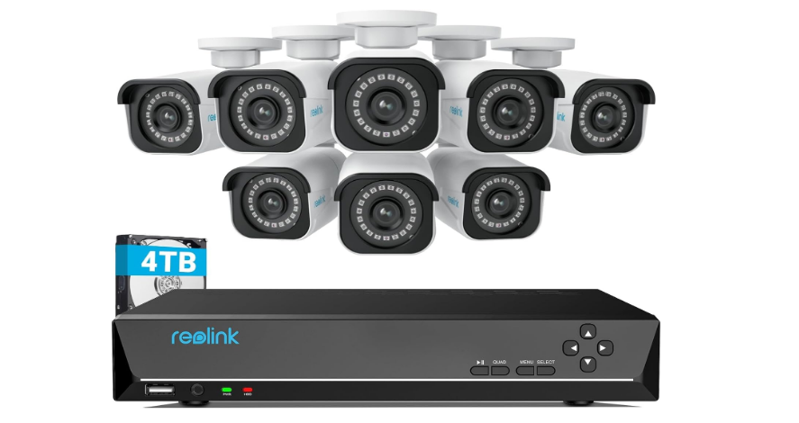 REOLINK 4K Security Camera System, RLK16-800B8 8pcs H.265 PoE Wired with Person Vehicle Detection, 8MP/4K 16CH NVR with 4TB HDD for 24-7 Recording for gas station security camera